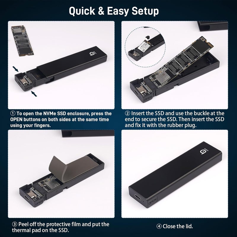 xiaobi M.2 NVMe SSD Enclosure, Tool-Free Installation, USB 3.2 Gen 2 (10 Gbps) to NVME M-Key/(B+M) Key PCIe NVMe Adapter Support UASP and Trim, for SSDs 2230/2242 /2260/2280 - Image 4